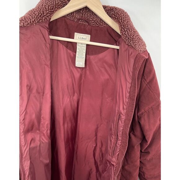 Vintage LL Bean Down Filled Quilted Burgundy Red Coat Size XL Faux Fur Long - Picture 4 of 7